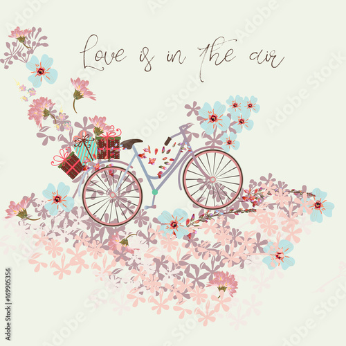 Beautiful save the date card  with bicycle and flowers