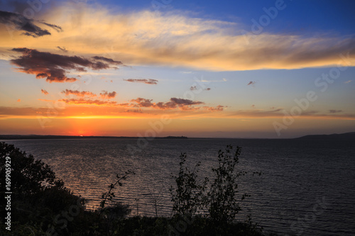 Sunset at lake Trasimeno in Umbria in Italy