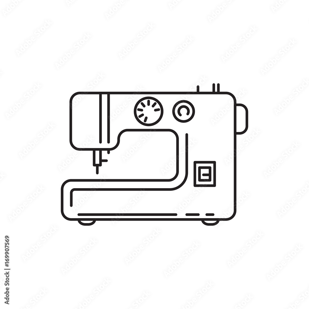 Sewing machine outline vector icon isolated on white background. Sewing machine outline vector icon isolated on white background.