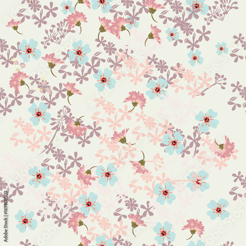 Floral rustic pattern with pink and blue flowers