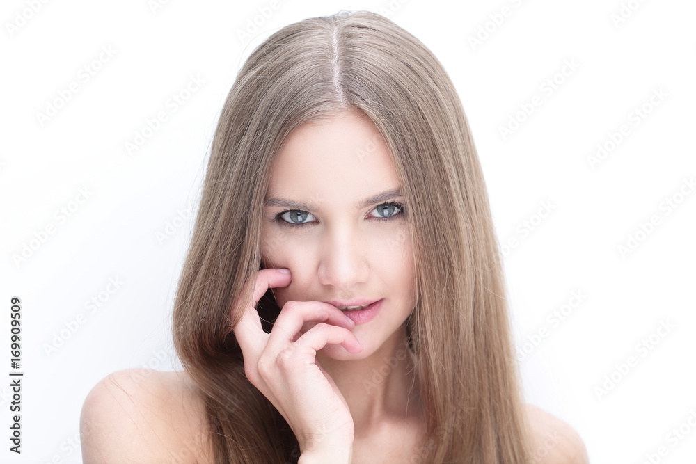 portrait of young modern girl with long hair portrait of young modern girl with long hair
