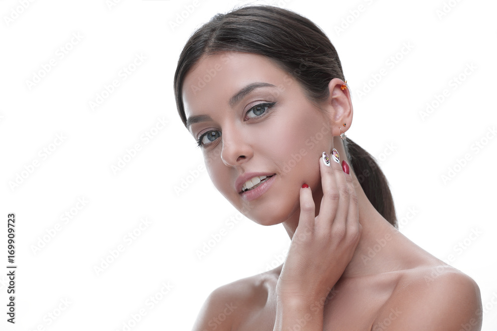 Close-up portrait of a beautiful woman with natural make-up