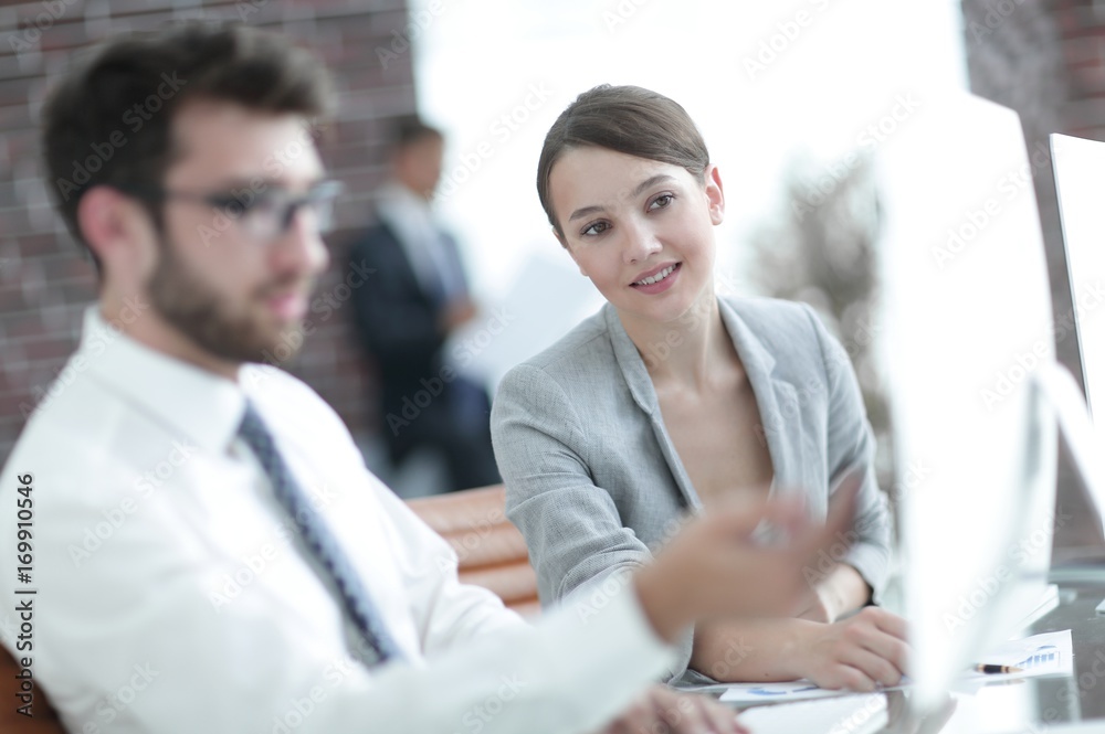 business colleagues working in office business colleagues working in office