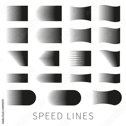 Set of different simple black vector speed line 