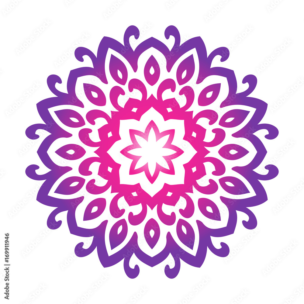 Decorative round element for creating an ornament. Purple mandala. Decorative round element for creating an ornament. Purple mandala.