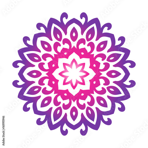 Decorative round element for creating an ornament. Purple mandala.