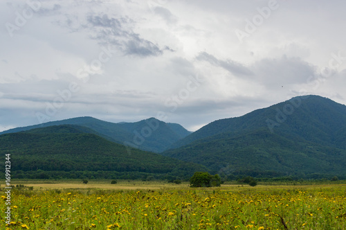 Mountain valley landscape. Adygea republic, Krasnodar region, Russia