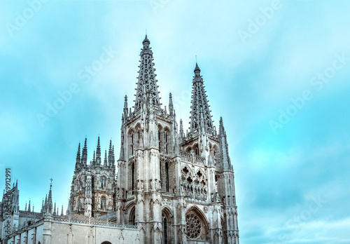Gothic cathedral in Burgos, Spain, with copy space