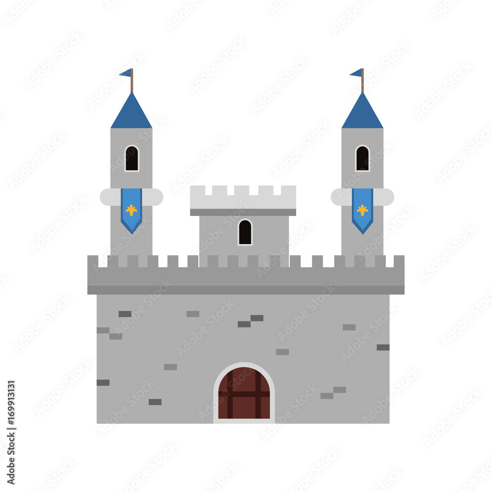 Ancient fortification castle, medieval architecture building vector Illustration