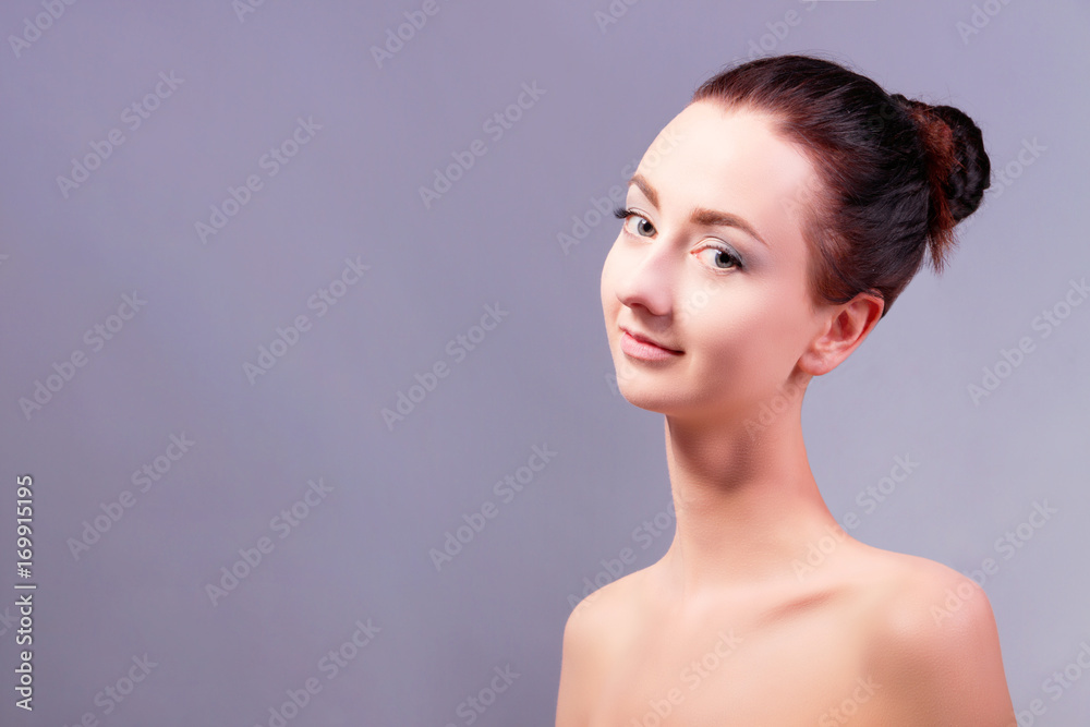 Portrait of happy young attractive female / woman / girl with bare shoulders Portrait of happy young attractive female / woman / girl with bare shoulders