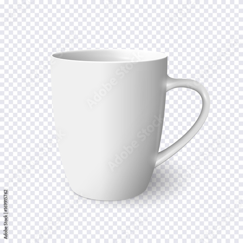 Realistic white mug isolated on transparent background