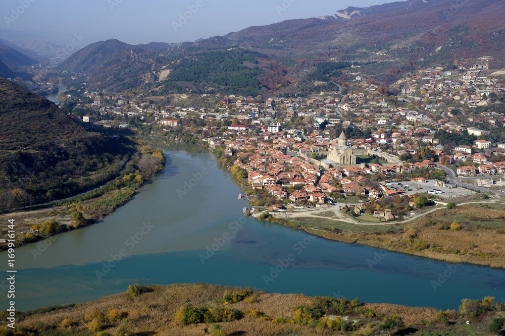 the confluence of the Kura River and the Aragvi River near the city of Mtskheta, Georgia.