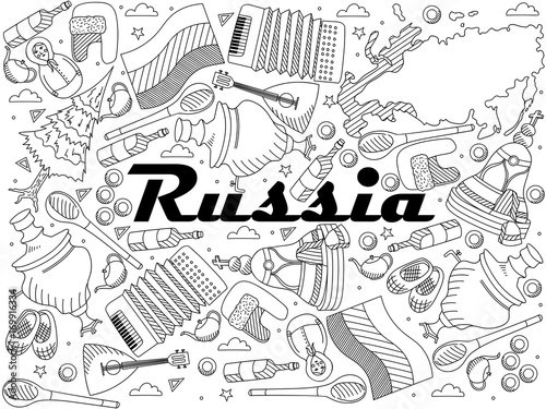 Russia line art design raster illustration