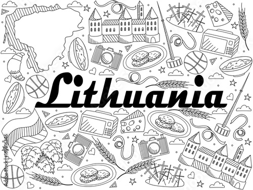 Lithuania line art design raster illustration