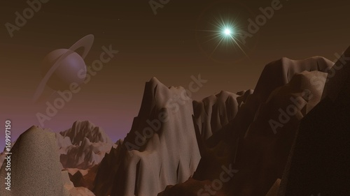 Fototapeta Naklejka Na Ścianę i Meble -  Extraterrestrial Landscape, 3D rendering
