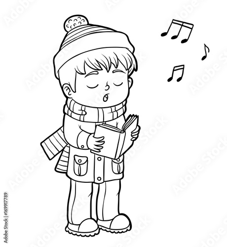 Coloring book, Boy singing a Christmas song