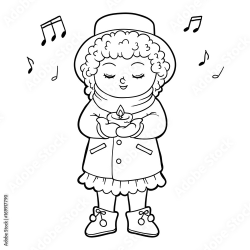Coloring book for children, Girl singing a Christmas song
