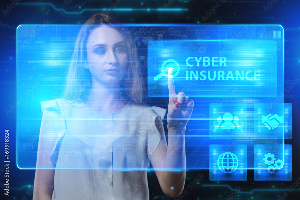 The concept of business, technology, the Internet and the network. A young entrepreneur working on a virtual screen of the future and sees the inscription: Cyber insurance The concept of business, technology, the Internet and the network. A young entrepreneur working on a virtual screen of the future and sees the inscription: Cyber insurance