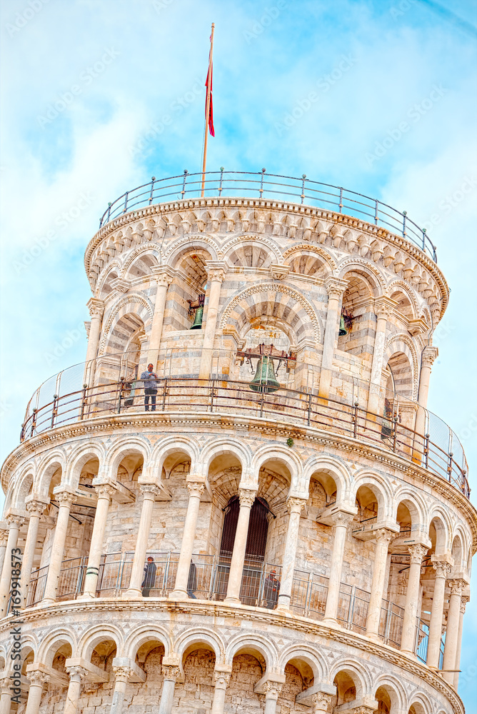 Zoom of the Leaning Tower of Pisa in Piazza del Duomo