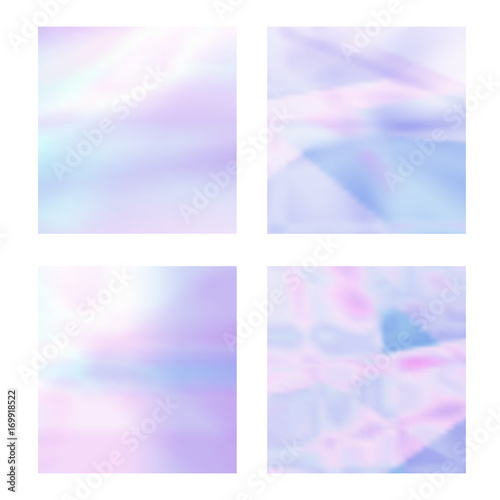Set of abstract blurred holographic backgrounds in pastel light colors