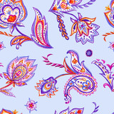 Seamless watercolor paisley pattern on white background.