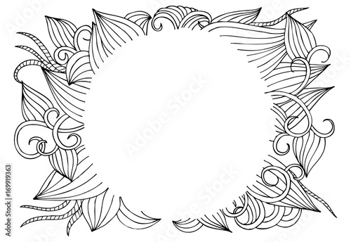 Vector floral frame in black and white. Can use for coloring and as design element for decoration