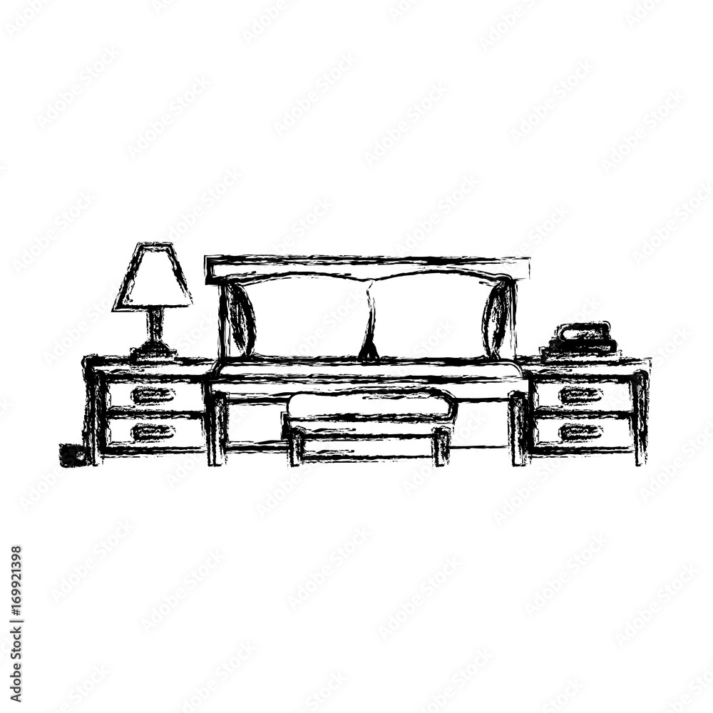 bed with nightstand blurred silhouette on white background bed with nightstand blurred silhouette on white background