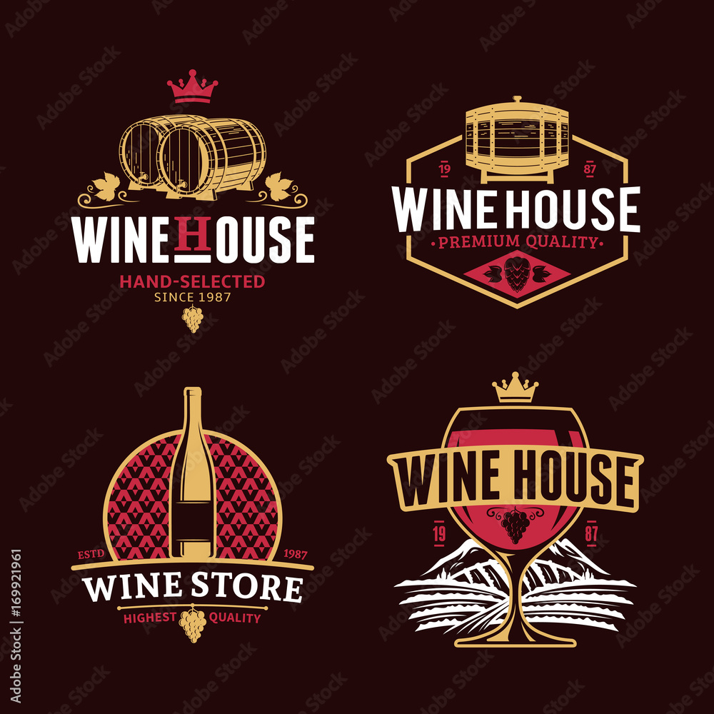 Fototapeta premium Vector vintage wine logo, icons and design elements