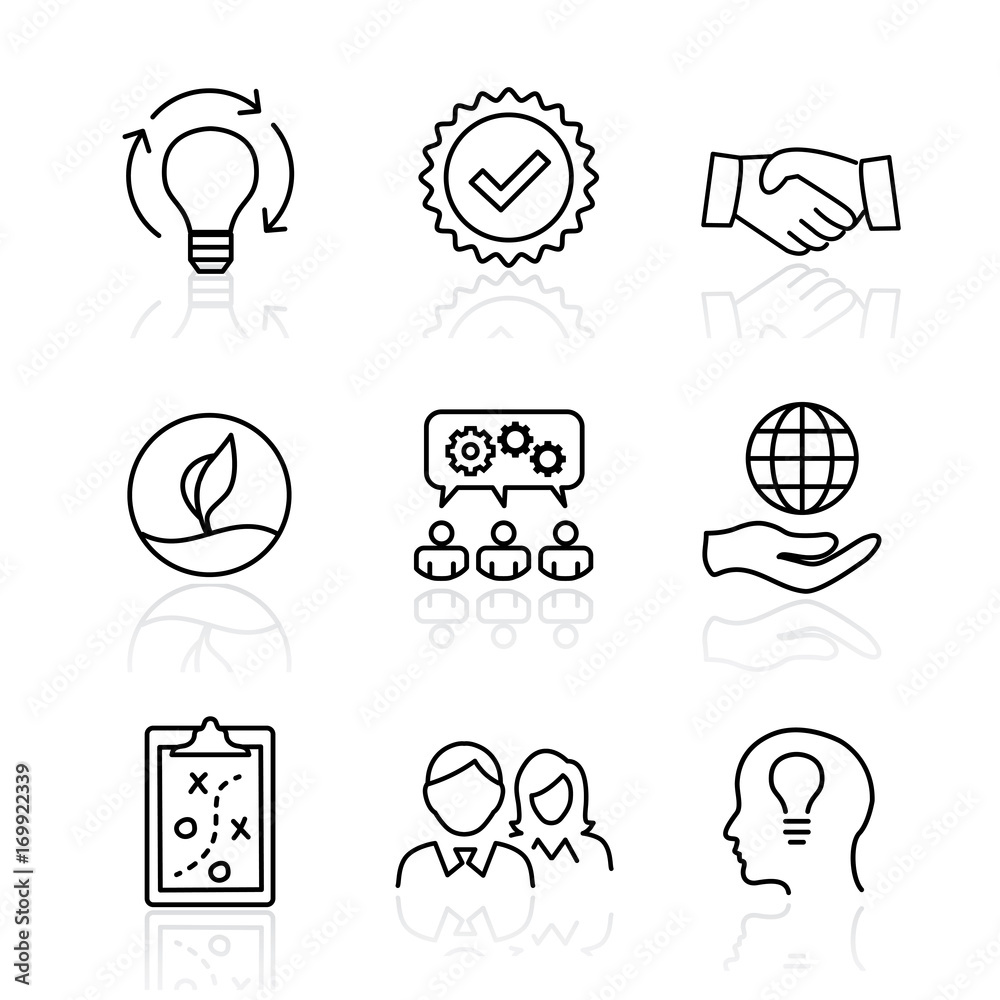 Core Values - Mission, integrity value icon set with vision, honesty ...