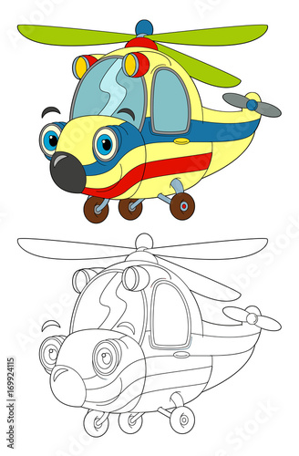 cartoon ambulance helicopter isolated coloring page - illustration for children