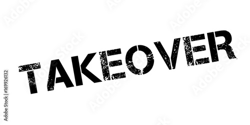 Takeover rubber stamp. Grunge design with dust scratches. Effects can be easily removed for a clean, crisp look. Color is easily changed.