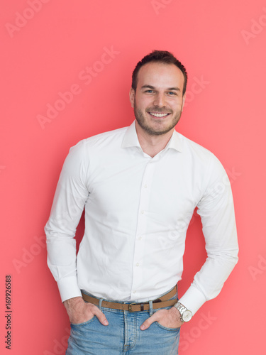 man isolated over a red background