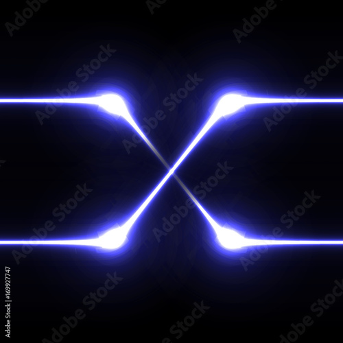 Laser beam glowing geometric shape. Neon effect vector illustration