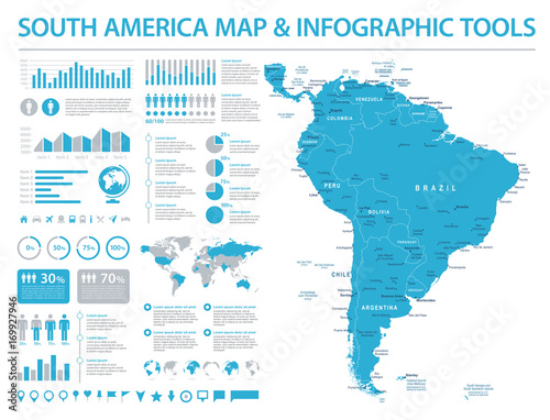 South America Map - Info Graphic Vector Illustration