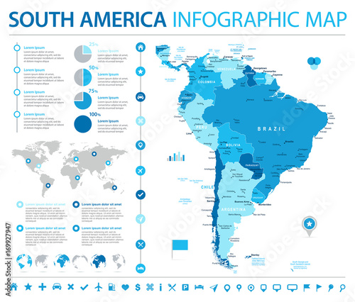 Obraz na plátně South America Map - Info Graphic Vector Illustration