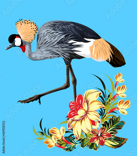 Crowned crane in flowers