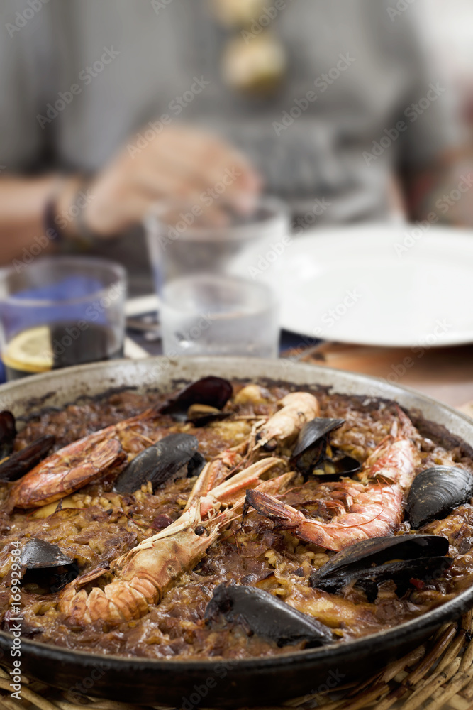 typical spanish seafood paella