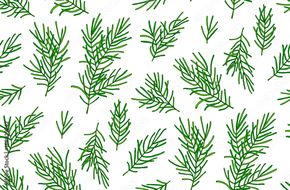 Seamless pattern of green spruce branches on a white background. Seamless pattern of green spruce branches on a white background.
