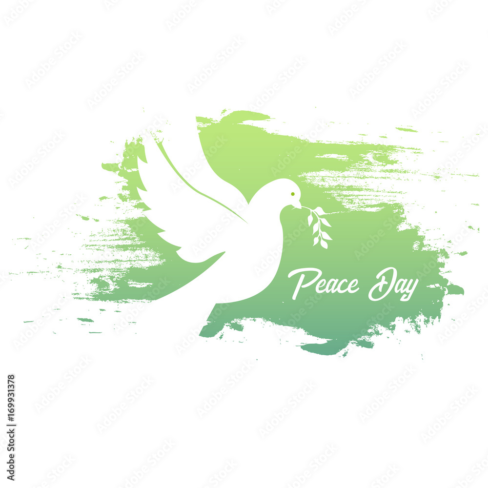 Fototapeta premium International Peace Day banner. 21 September. Dove with olive branch.