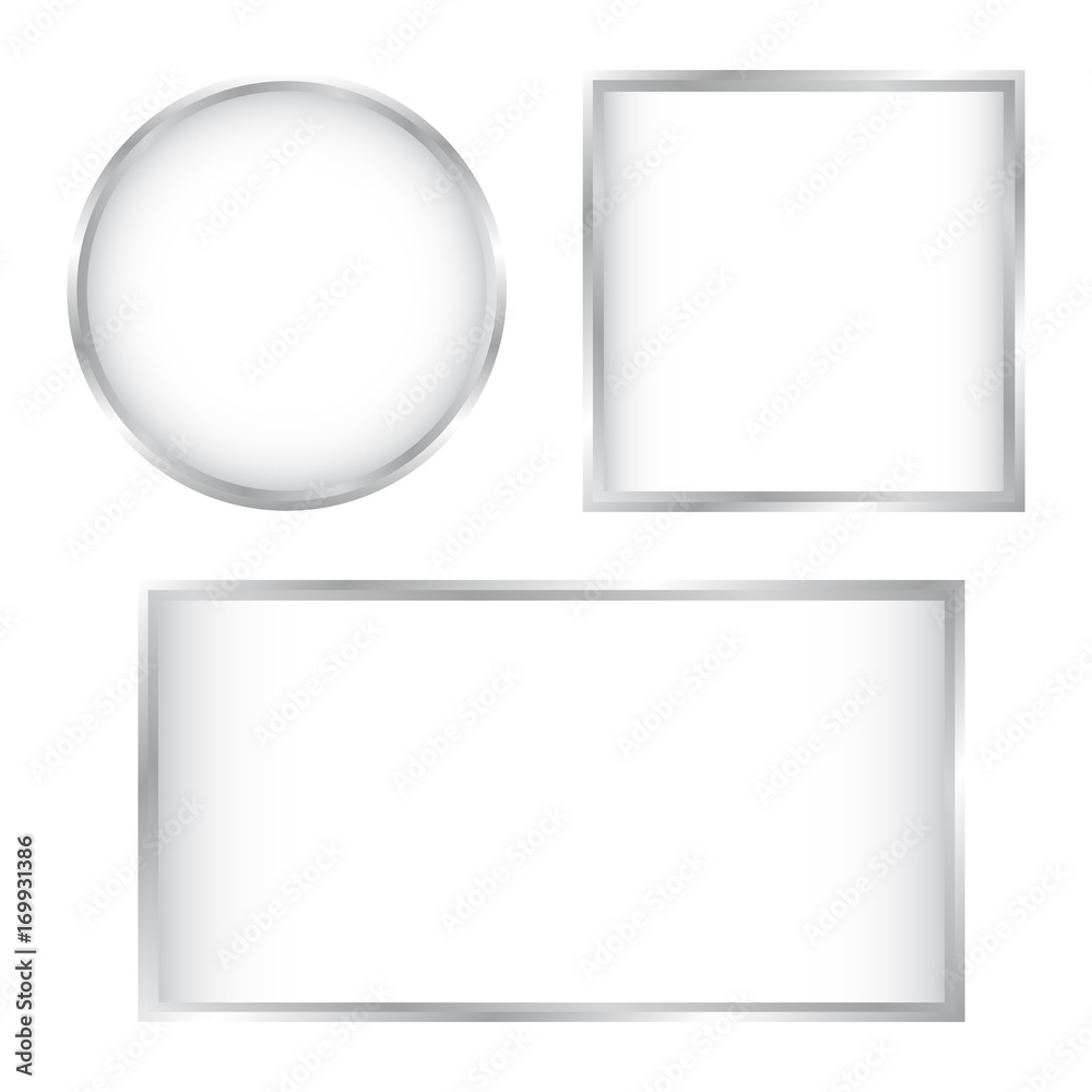 White Glass Buttons with Chrome Frame Set Isolated White Glass Buttons with Chrome Frame Set Isolated