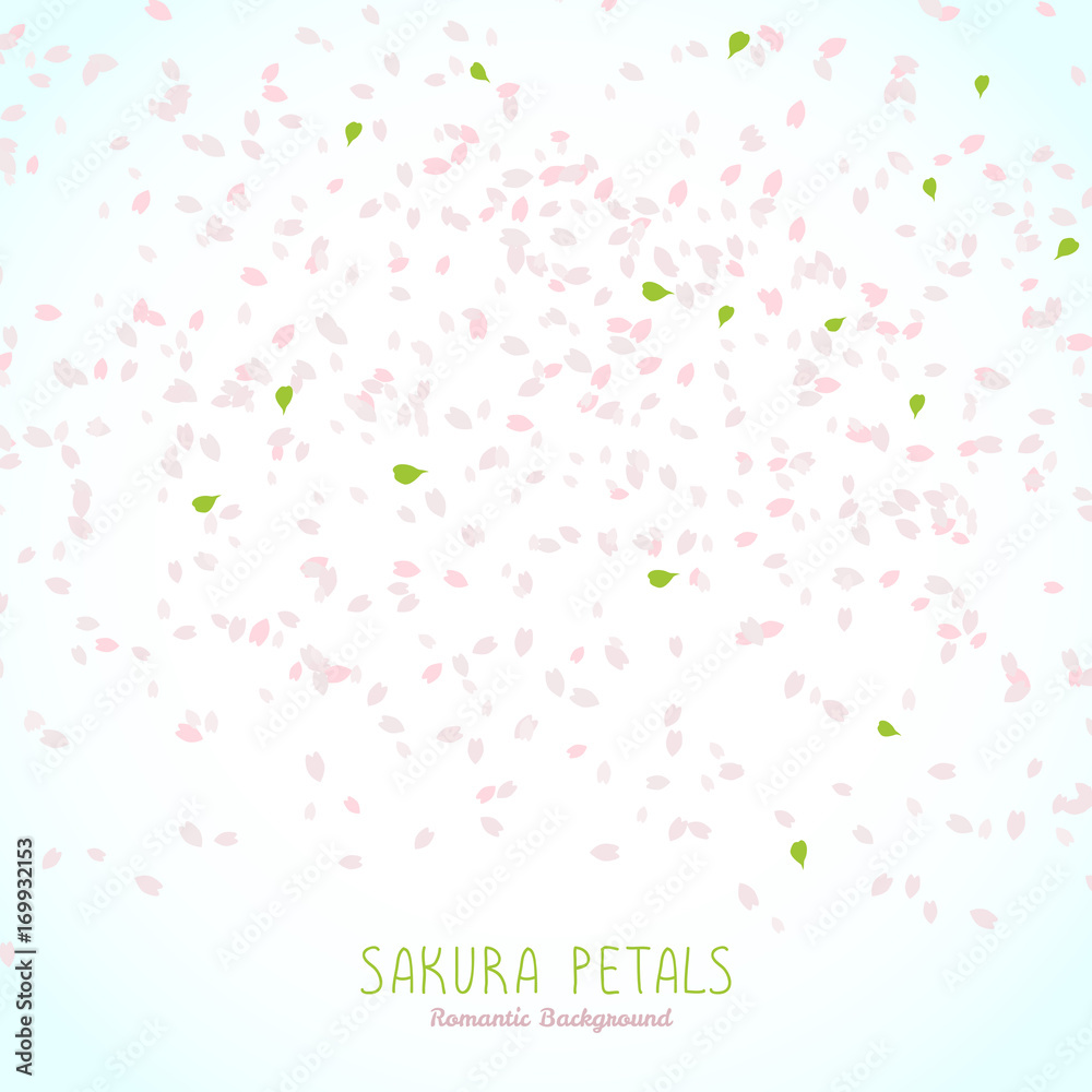 Falling Sakura petals. Text frame. Cherry blossoms. Spring banner. Scattering of tiny cherry blossom petals. Floral background with copy space. Hanami. Japanese Culture. Cherry blossom viewing.