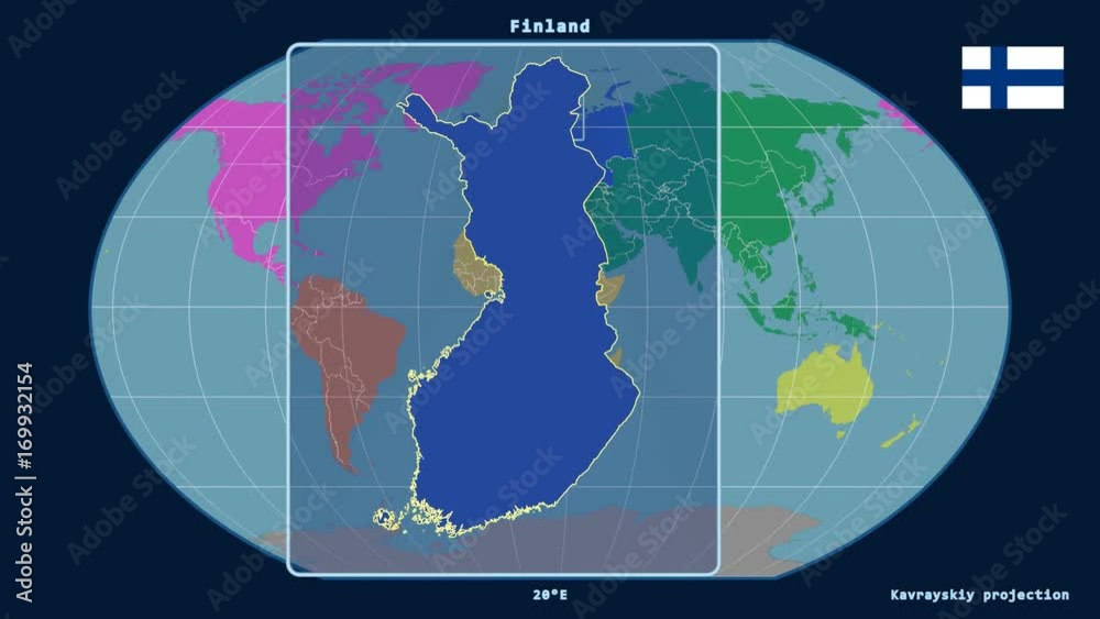 Finland - 3D tube zoom (Kavrayskiy VII projection). Continents