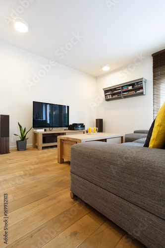 Living room with white walls