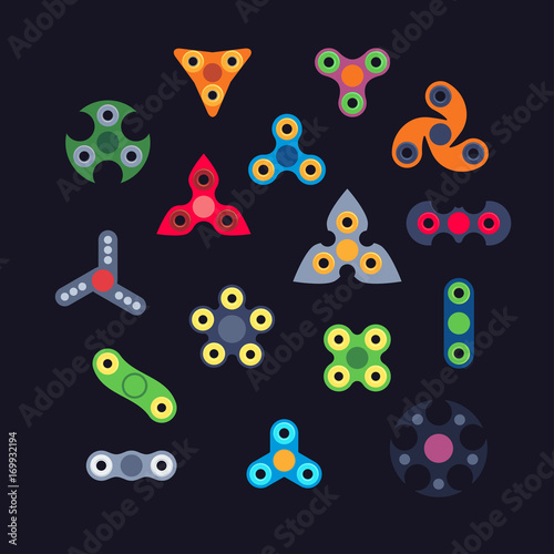 set of various type of spinners, flat style