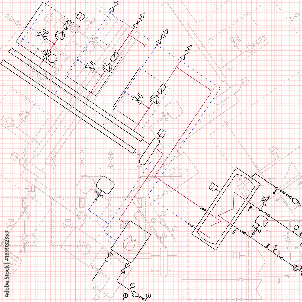 Technical drawing gas boiler house. Graph paper blueprint. Technical drawing gas boiler house. Graph paper blueprint.