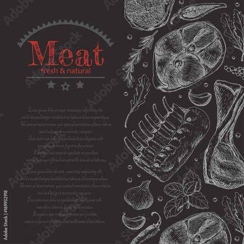 Background with different meat products
