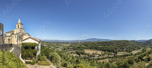 view from Venasque with old church to landscape of Luberons, Provence photo