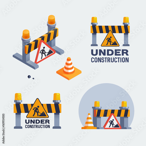 under construction logos set, vector badges illustrations.