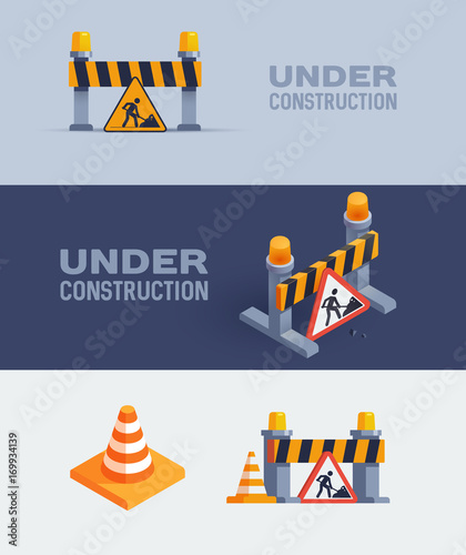 under construction web banners, vector illustrations set