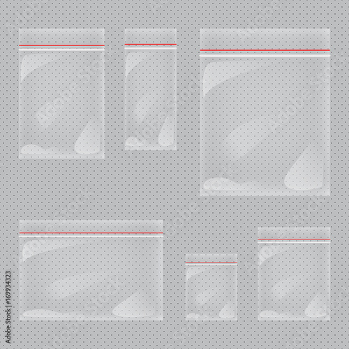 Vector design pack template, mock up. Transparent empty plastic packaging.